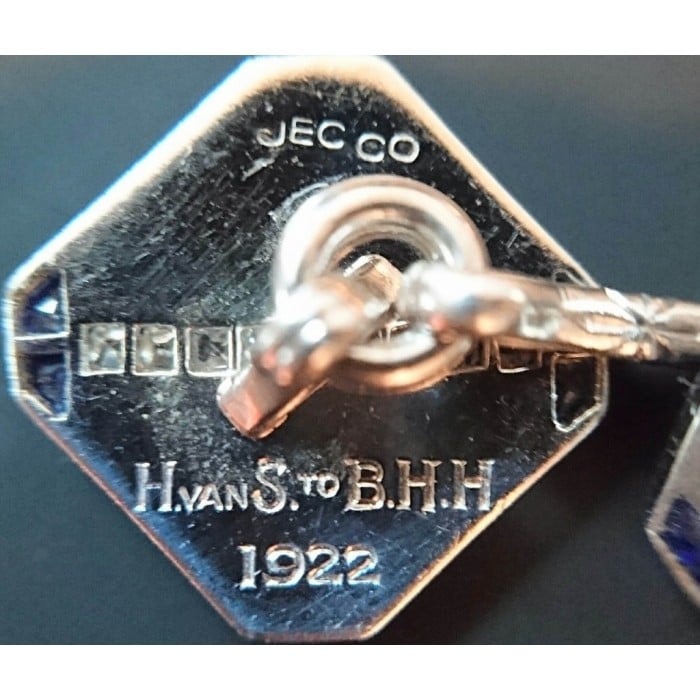 J. E. Caldwell Sapphire, Diamond and Platinum Cufflinks, Dated 1922