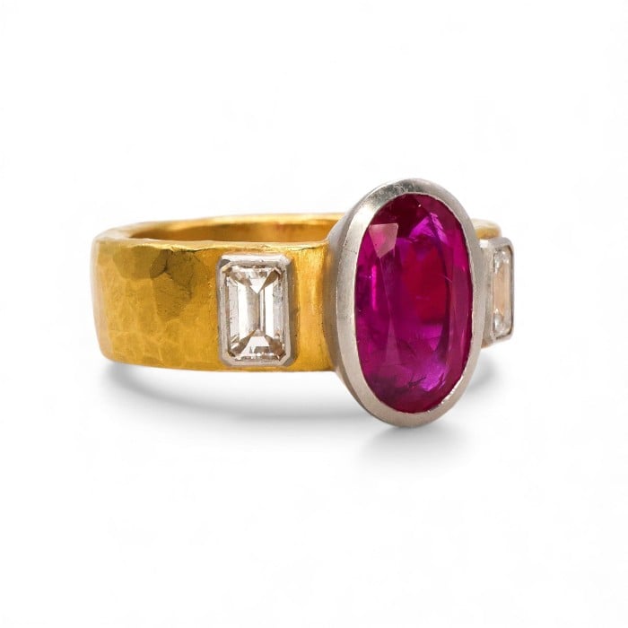 Late 20th Century Ruby Diamond Platinum and 22ct Gold Ring, 1.86 Carats, 1999
