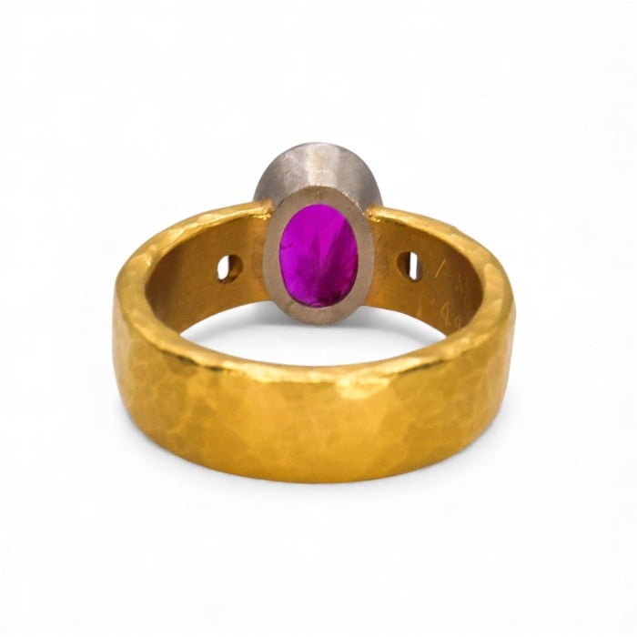 Late 20th Century Ruby Diamond Platinum and 22ct Gold Ring, 1.86 Carats, 1999