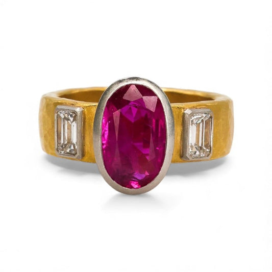 Late 20th Century Ruby Diamond Platinum and 22ct Gold Ring, 1.86 Carats, 1999