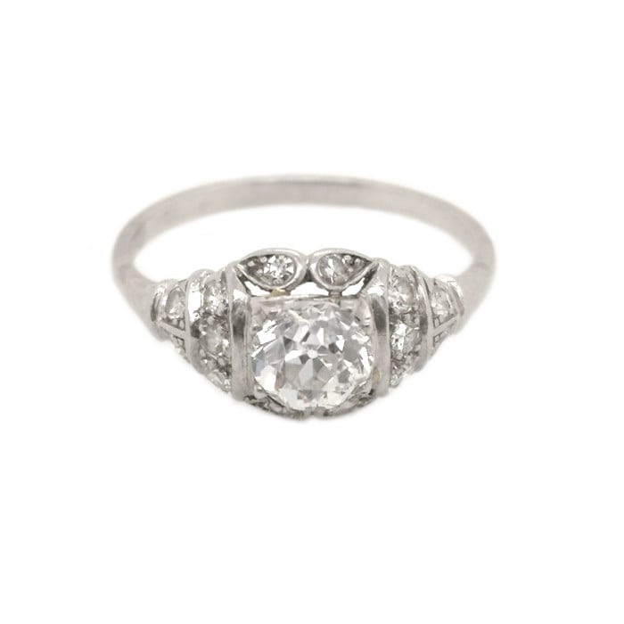 Late Art Deco Diamond and Platinum Ring, 0.85 Carats H SI1, Circa 1940
