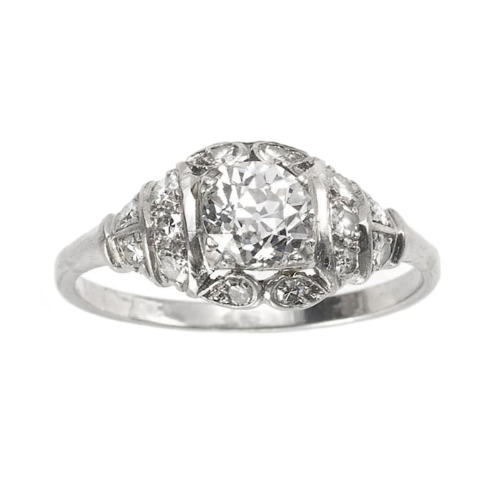 Late Art Deco Diamond and Platinum Ring, 0.85 Carats H SI1, Circa 1940