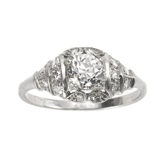 Late Art Deco Diamond and Platinum Ring, 0.85 Carats H SI1, Circa 1940