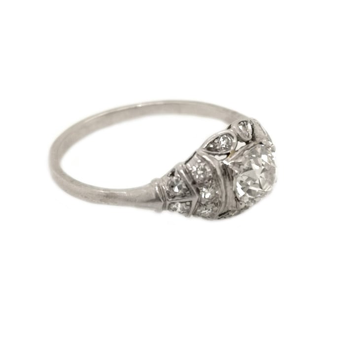 Late Art Deco Diamond and Platinum Ring, 0.85 Carats H SI1, Circa 1940