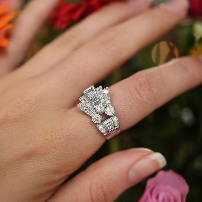 Late Art Deco Diamond and Platinum Ring, 1.60ct, Circa 1940