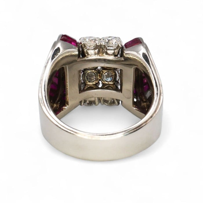 Late Art Deco Ruby, Diamond and Platinum Ring, Circa 1940