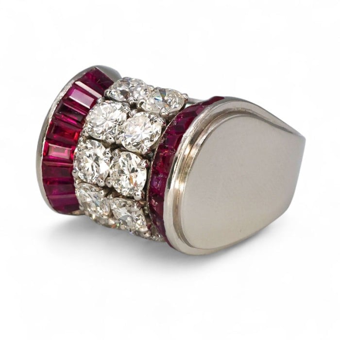 Late Art Deco Ruby, Diamond and Platinum Ring, Circa 1940