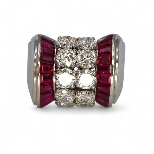 Late Art Deco Ruby, Diamond and Platinum Ring, Circa 1940