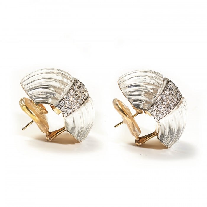 Maz Carved Rock Crystal And Diamond Earrings, 2.25ct