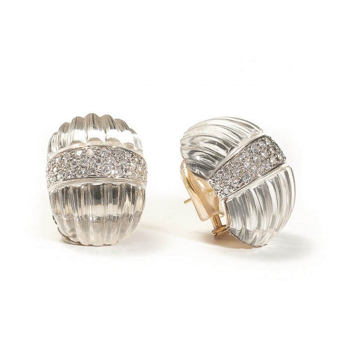Maz Carved Rock Crystal And Diamond Earrings, 2.25ct