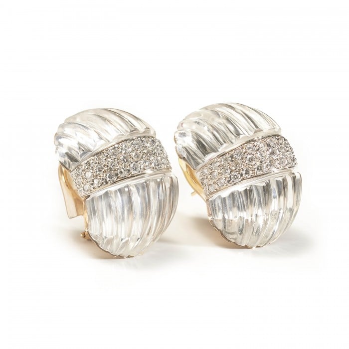 Maz Carved Rock Crystal And Diamond Earrings, 2.25ct