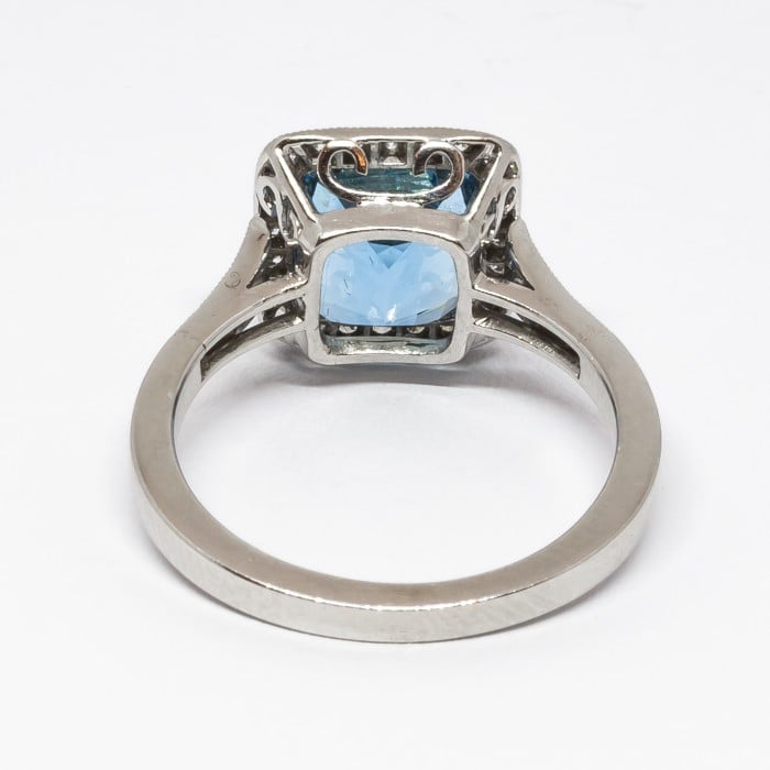 Modern Aquamarine, Diamond and Platinum Cluster Ring, 2.59 Carats