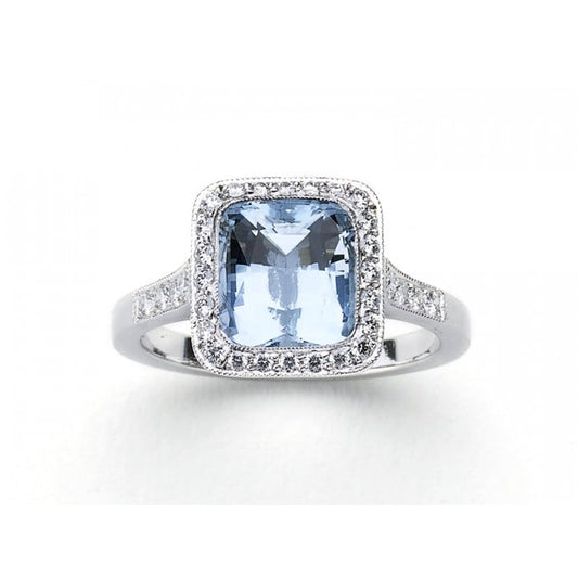 Modern Aquamarine, Diamond and Platinum Cluster Ring, 2.59 Carats
