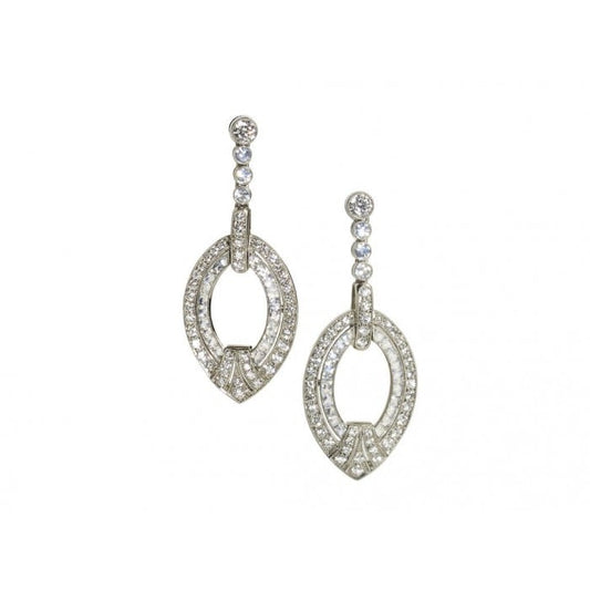 Modern Art Deco Style Diamond, Moonstone and White Gold Drop Earrings
