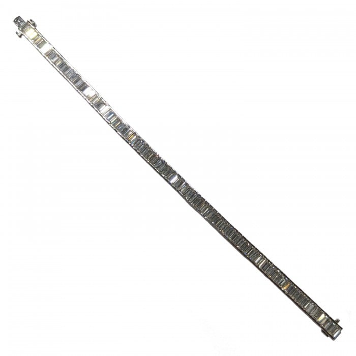 Modern Baguette Cut Diamond and Platinum Line Bracelet, 11.46ct