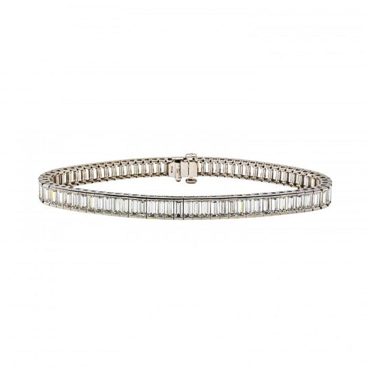 Modern Baguette Cut Diamond and Platinum Line Bracelet, 11.46ct