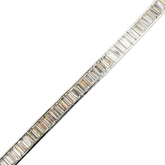 Modern Baguette Cut Diamond and Platinum Line Bracelet, 11.46ct