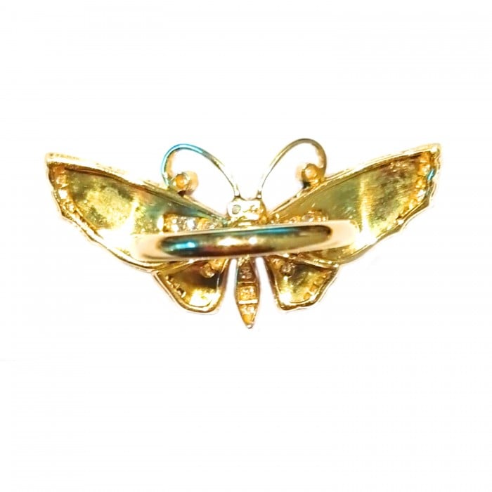 Modern Blue Basse Taille Enamel Diamond and Gold Butterfly Ring