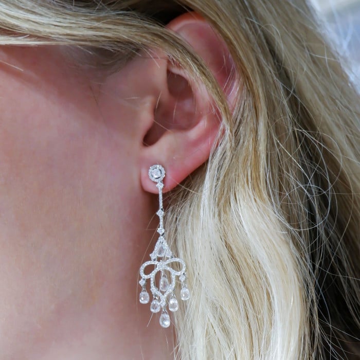 Modern Briolette Diamond and White Gold Drop Earrings, 7.23 Carats