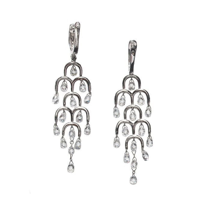 Modern Briolette Diamond and White Gold Drop Earrings, 7.92 Carats