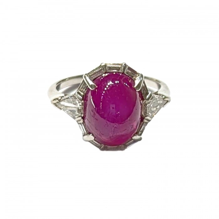 Modern Cabochon Star Ruby Diamond and Platinum Ring, 8.60 Carats