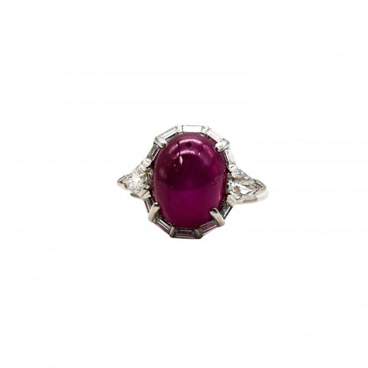 Modern Cabochon Star Ruby Diamond and Platinum Ring, 8.60 Carats