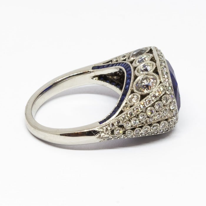 Modern Cushion Cut Sapphire Diamond and Platinum Ring, 8.64ct