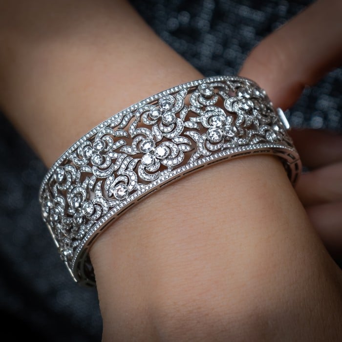 Modern Diamond and Platinum Bangle, 11.23 Carats