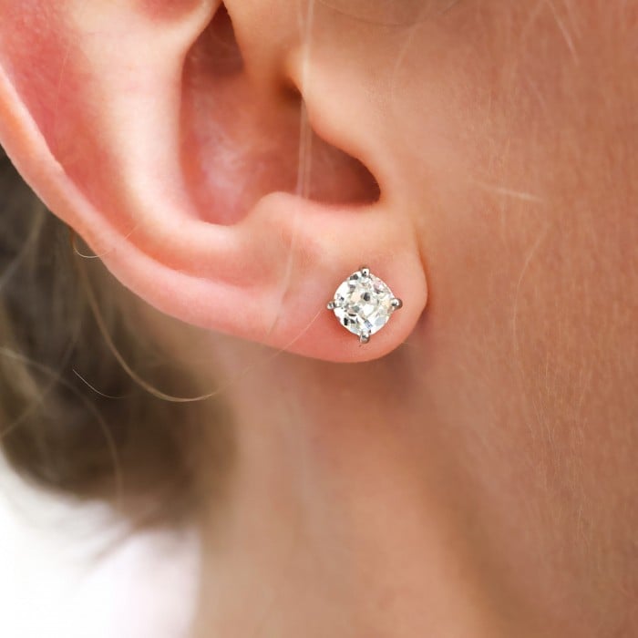 Modern Diamond and Platinum Ear Studs, 1.92 Carats