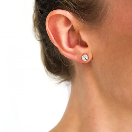 Modern Diamond and Platinum Ear Studs, 1.92 Carats