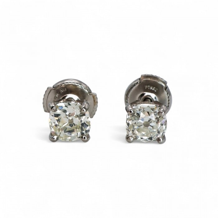 Modern Diamond and Platinum Ear Studs, 1.92 Carats