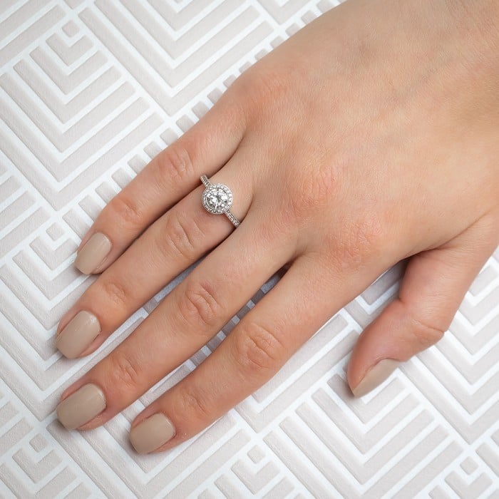 Modern Diamond and Platinum Halo Ring, 1.00 Carat