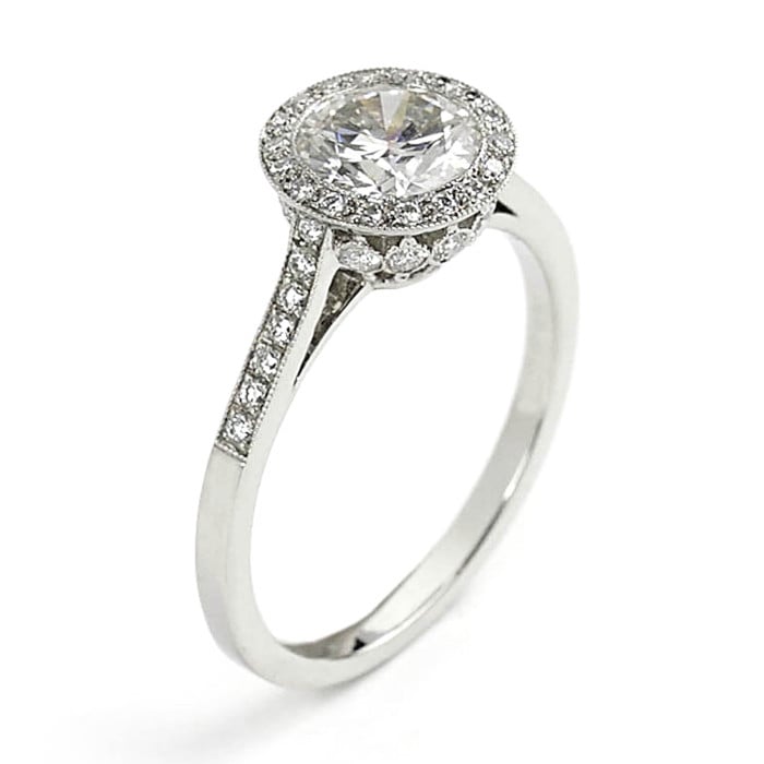 Modern Diamond and Platinum Halo Ring, 1.00 Carat