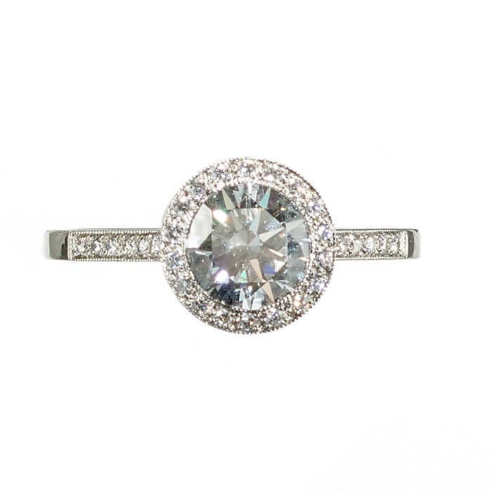 Modern Diamond and Platinum Halo Ring, 1.00 Carat
