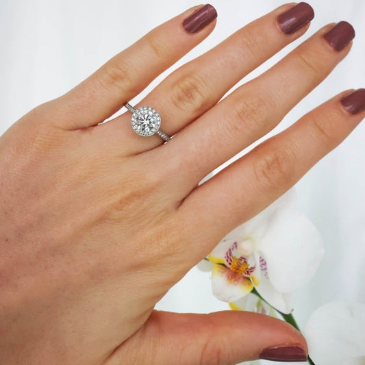 Modern Diamond and Platinum Halo Ring, 1.00 Carat