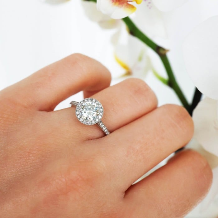 Modern Diamond and Platinum Halo Ring, 1.00 Carat