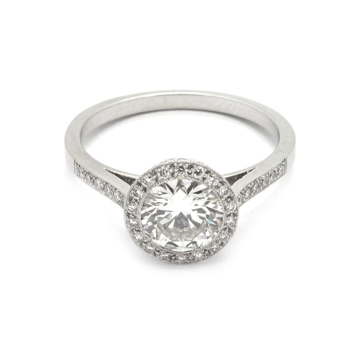 Modern Diamond and Platinum Halo Ring, 1.00 Carat