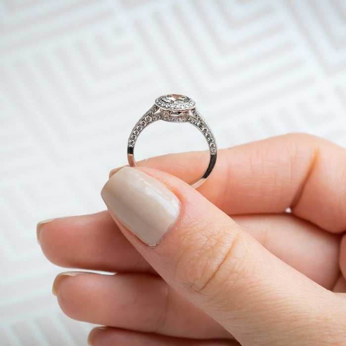 Modern Diamond and Platinum Micro Pavé Halo Ring, 0.85 Carats