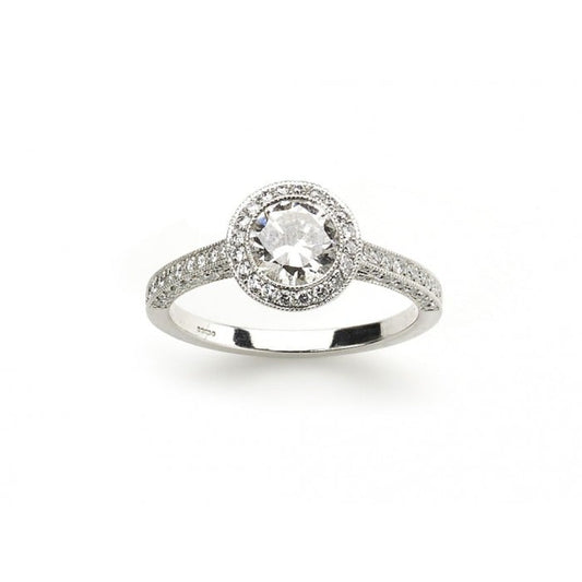 Modern Diamond and Platinum Micro Pavé Halo Ring, 0.85 Carats