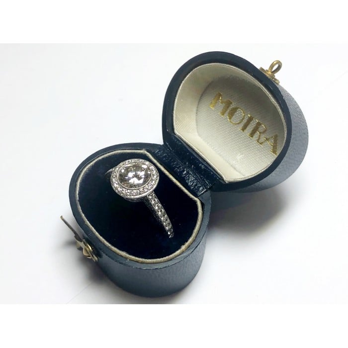 Modern Diamond and Platinum Micro Pavé Halo Ring, 0.85 Carats