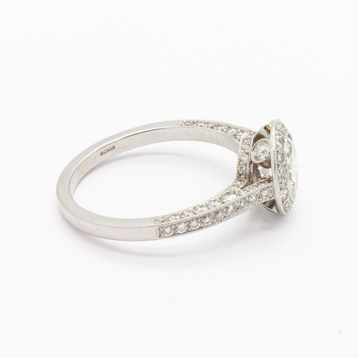 Modern Diamond and Platinum Micro Pavé Halo Ring, 0.85 Carats