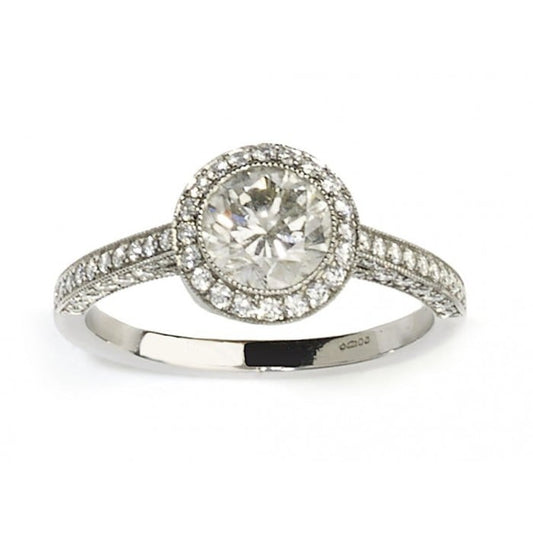 Modern Diamond and Platinum Micro Pavé Halo Ring, 0.94 Carats