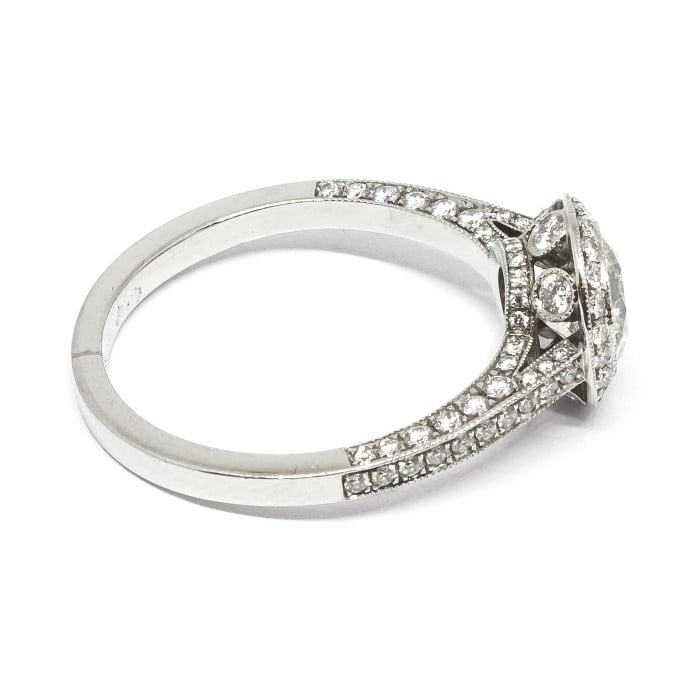 Modern Diamond and Platinum Micro Pavé Halo Ring, 0.94 Carats