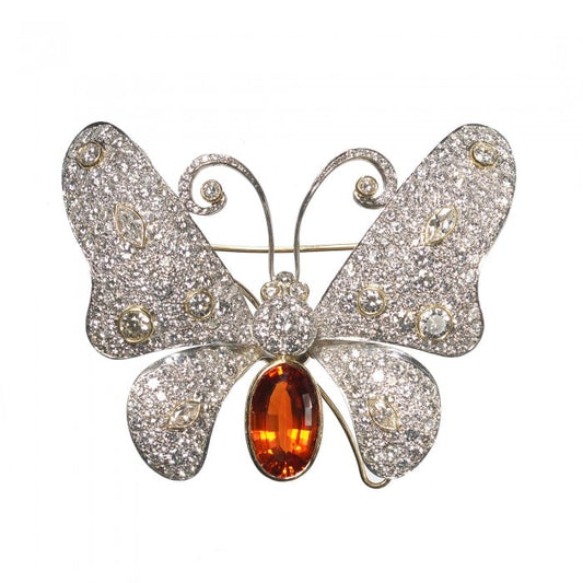 Modern Diamond Citrine and Platinum Butterfly Brooch