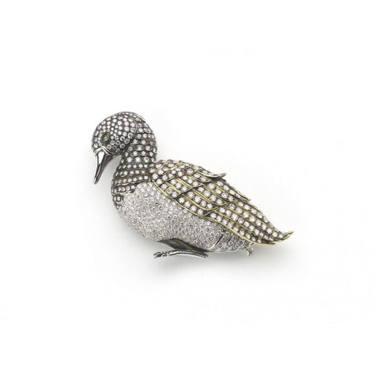 Modern Diamond, Platinum and Gold Duck Brooch, Circa 2000