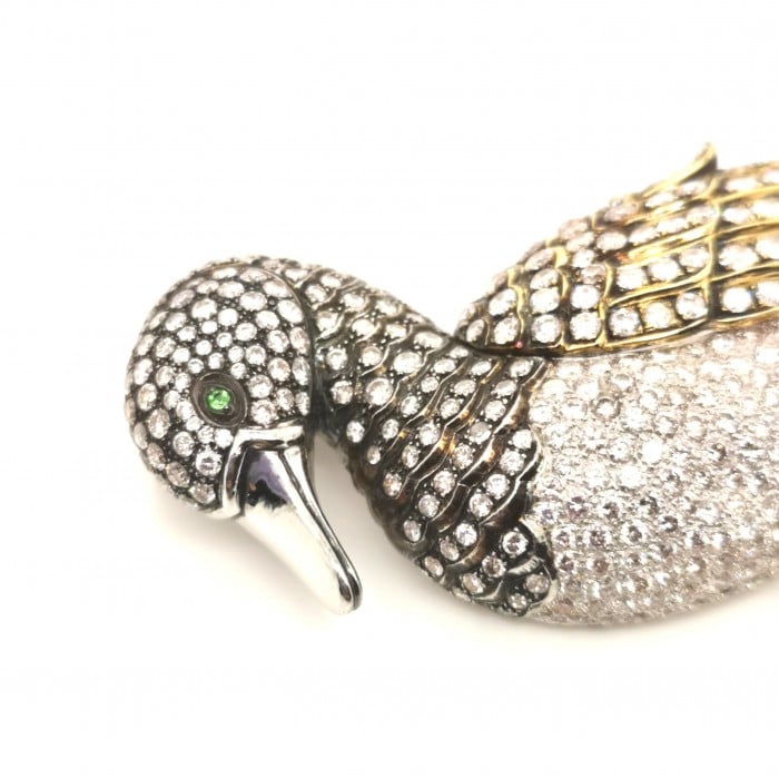 Modern Diamond, Platinum and Gold Duck Brooch, Circa 2000