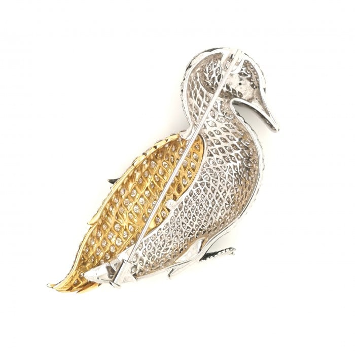 Modern Diamond, Platinum and Gold Duck Brooch, Circa 2000