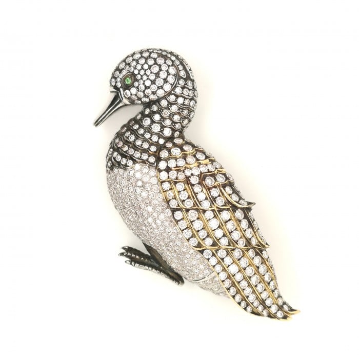 Modern Diamond, Platinum and Gold Duck Brooch, Circa 2000