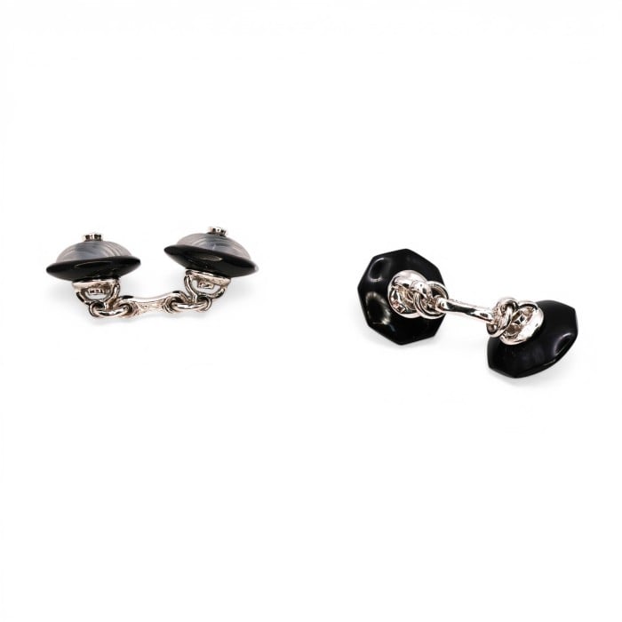 Modern Diamond Rock Crystal Black Onyx and White Gold Cufflinks