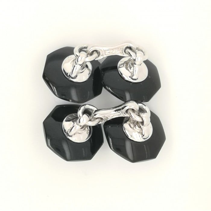 Modern Diamond Rock Crystal Black Onyx and White Gold Cufflinks